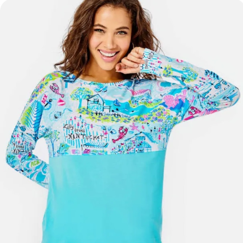 🆕NWT Lilly Pulitzer Women's Finn Top Whisper Blue Lilly Loves Nantucket Size XL